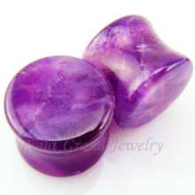 Paar von Bio Stein Tunnel Fleisch Ohr natürliche Amethyst Stein Ohr Plugs Gauge